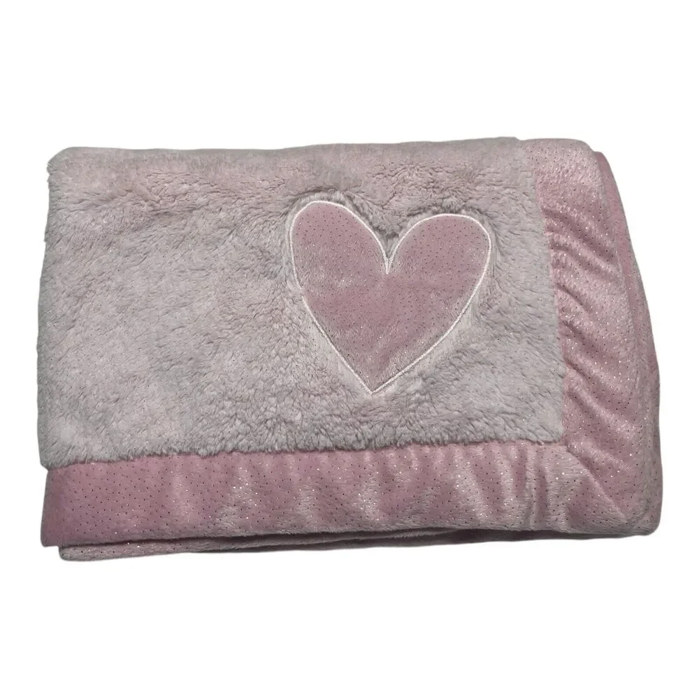 Koala Baby Pink Sparkle Heart Baby Blanket Soft Plush Shiny